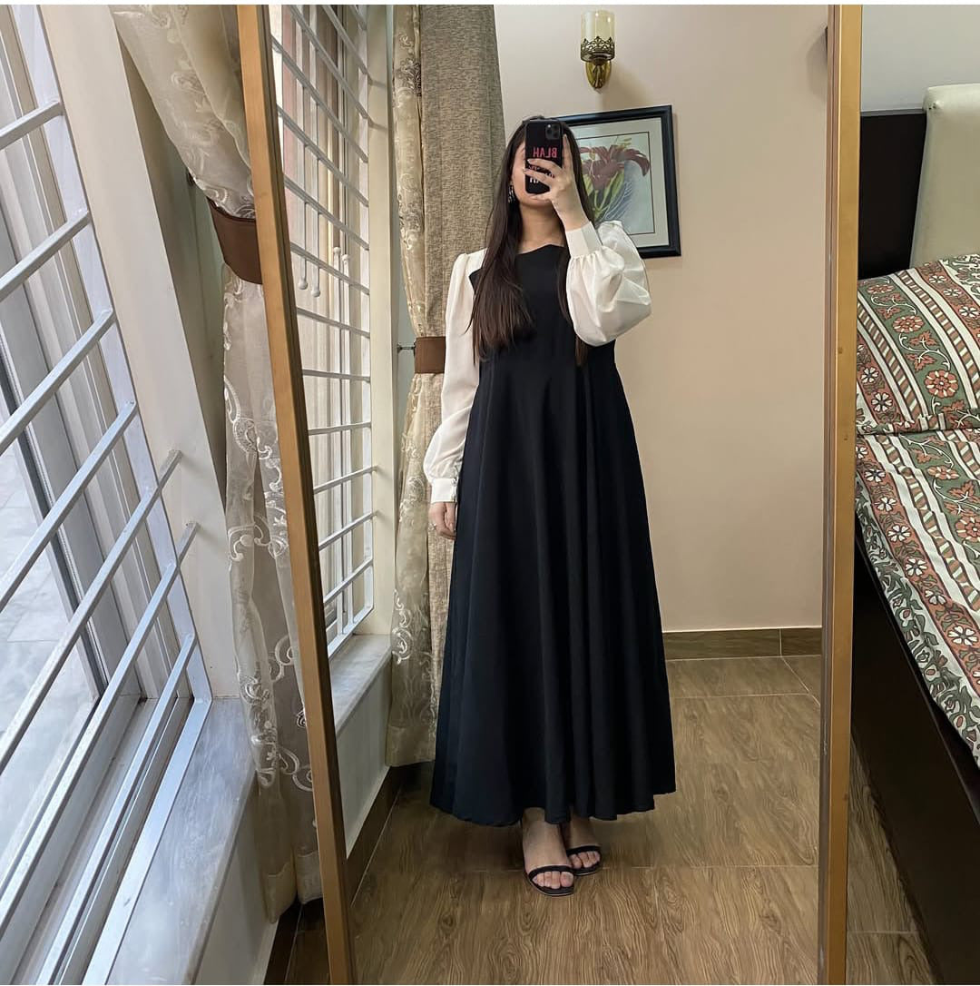 Platted Black Maxi with White Sleeves